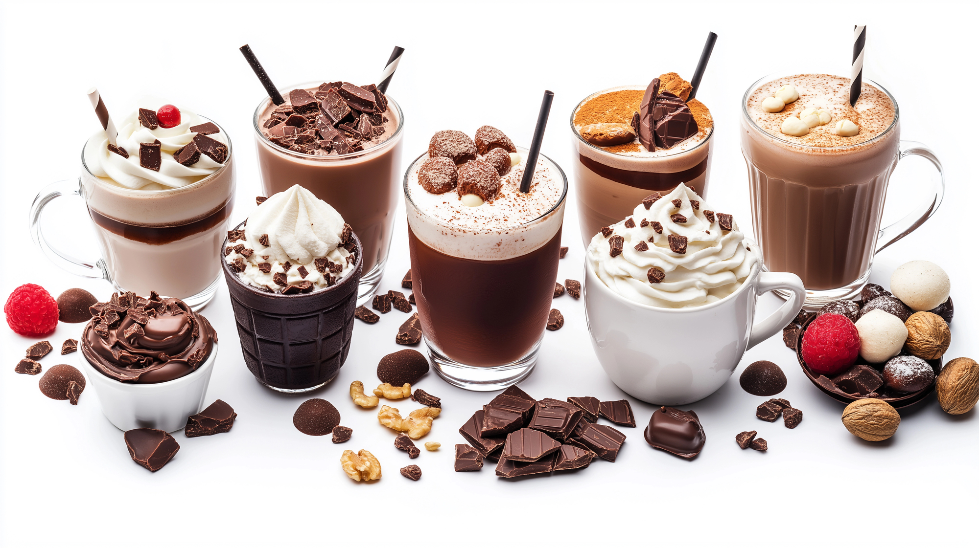 Une sélection gourmande de chocolats chauds onctueux, agrémentés de crème fouettée, copeaux de chocolat et noisettes, parfaits pour un brunch réconfortant. Découvrez les meilleures boissons pour accompagner votre brunch et satisfaire les amateurs de douceurs.